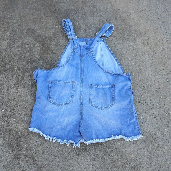 SPOON Distressed Denim Overall Shorts 1X – Graphic Cutoff Plus Size - Picture 2 of 9